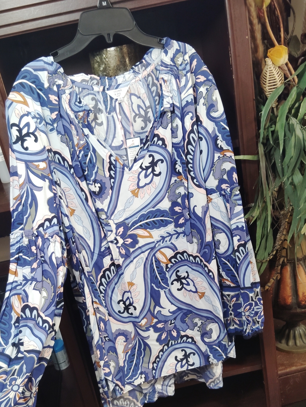 crown & ivy Blue Paisley Tunic Blouse with V-Neck